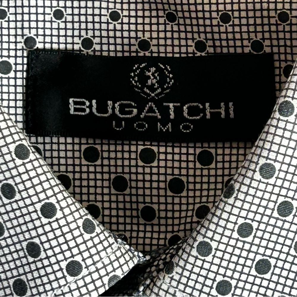 Bugatchi UOMO Black and White Patterned Button Down Dress Shirt Size L - Picture 3 of 10